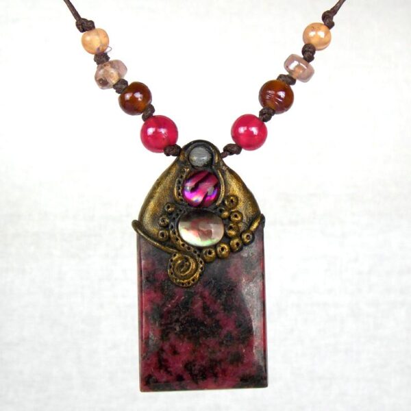 Large Rhodonite Pendant with Mother of Pearl and Pink Abalone